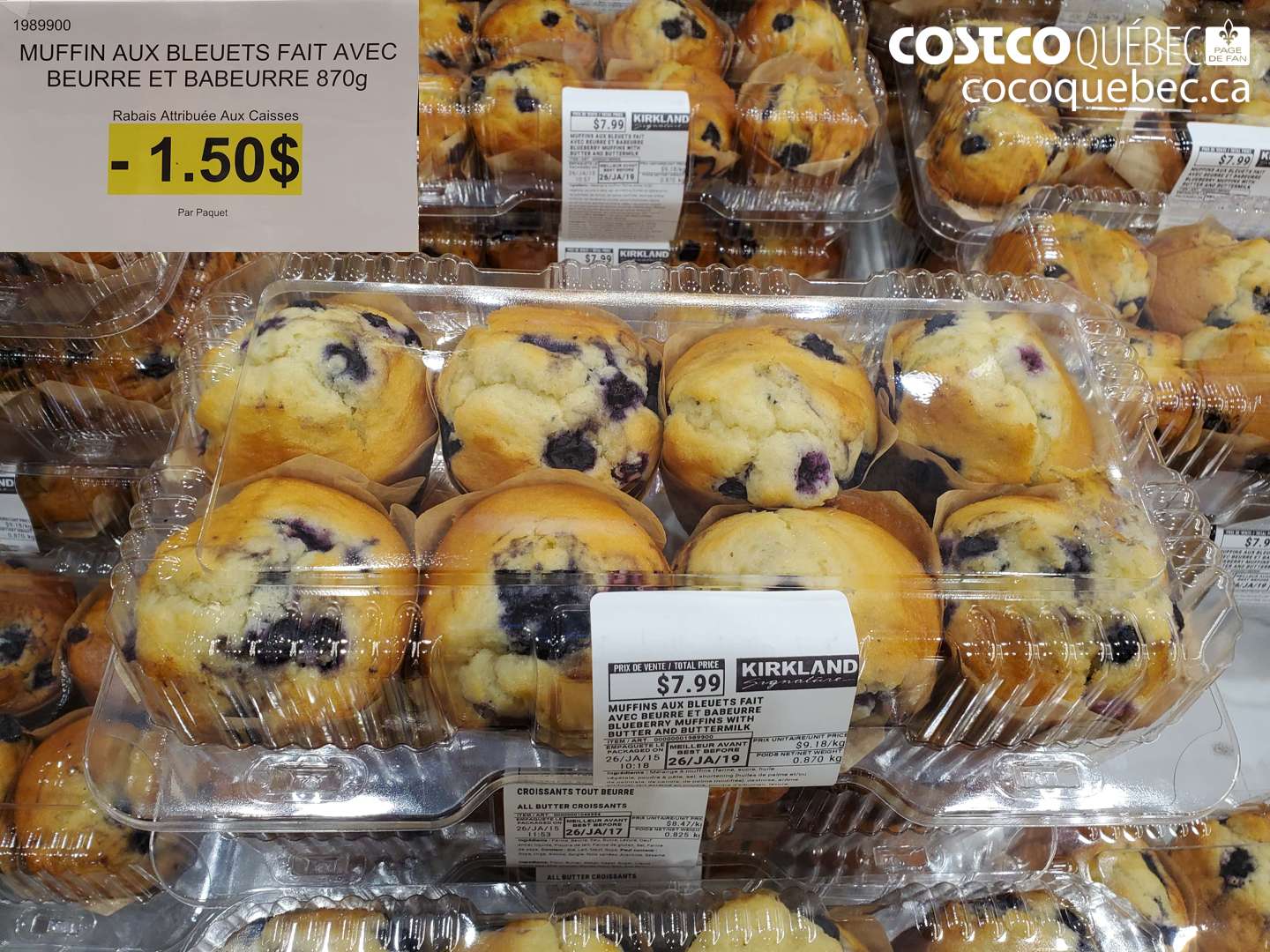 1989900 MUFFIN AUX BLEUETS FAIT AVEC BEURRE ET BABEURRE 870g ($1.50 INSTANT SAVINGS) $7.99