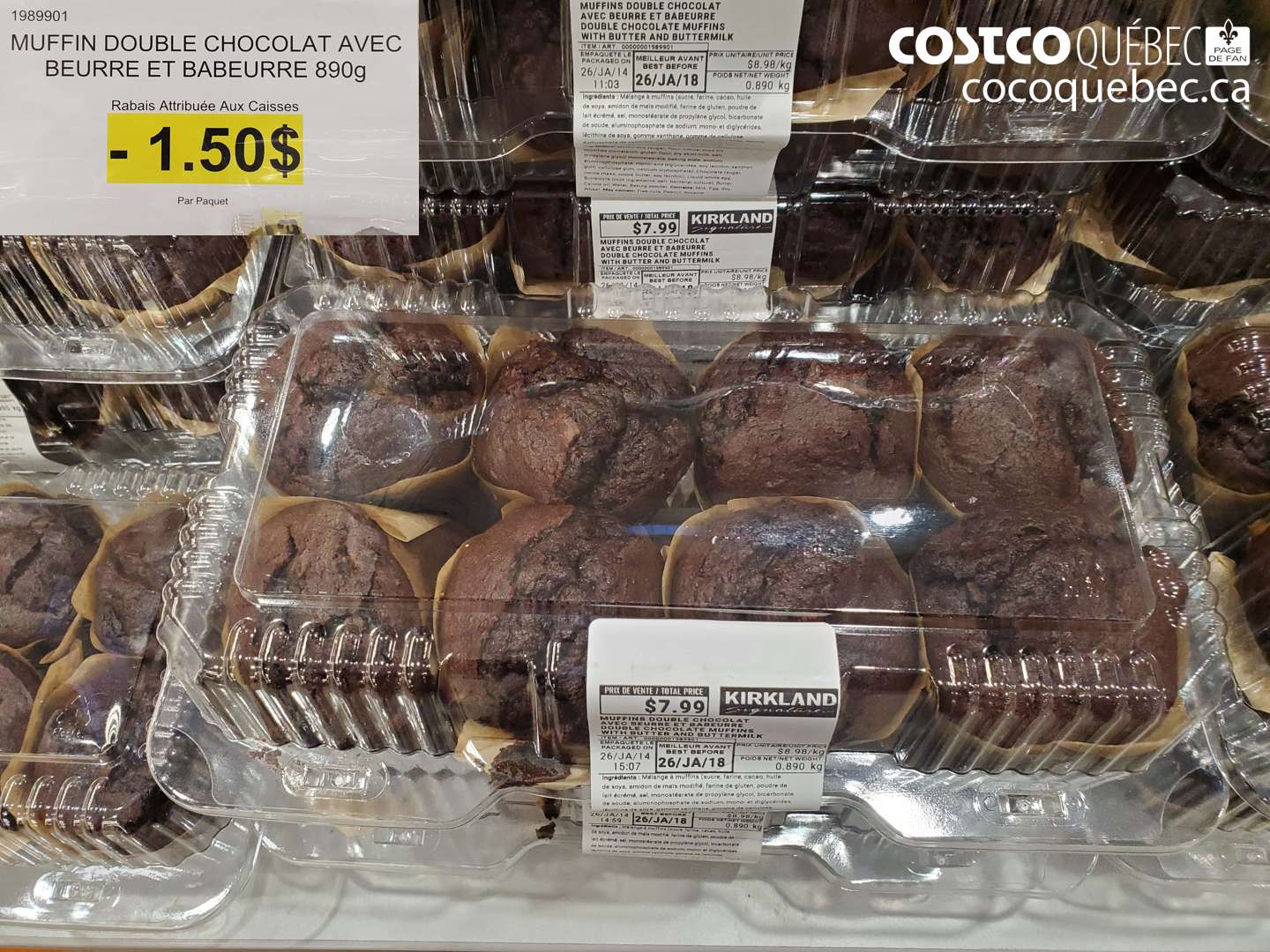 1989901 MUFFIN DOUBLE CHOCOLAT AVEC BEURRE ET BABEURRE 890g ($1.50 INSTANT SAVINGS) $7.99