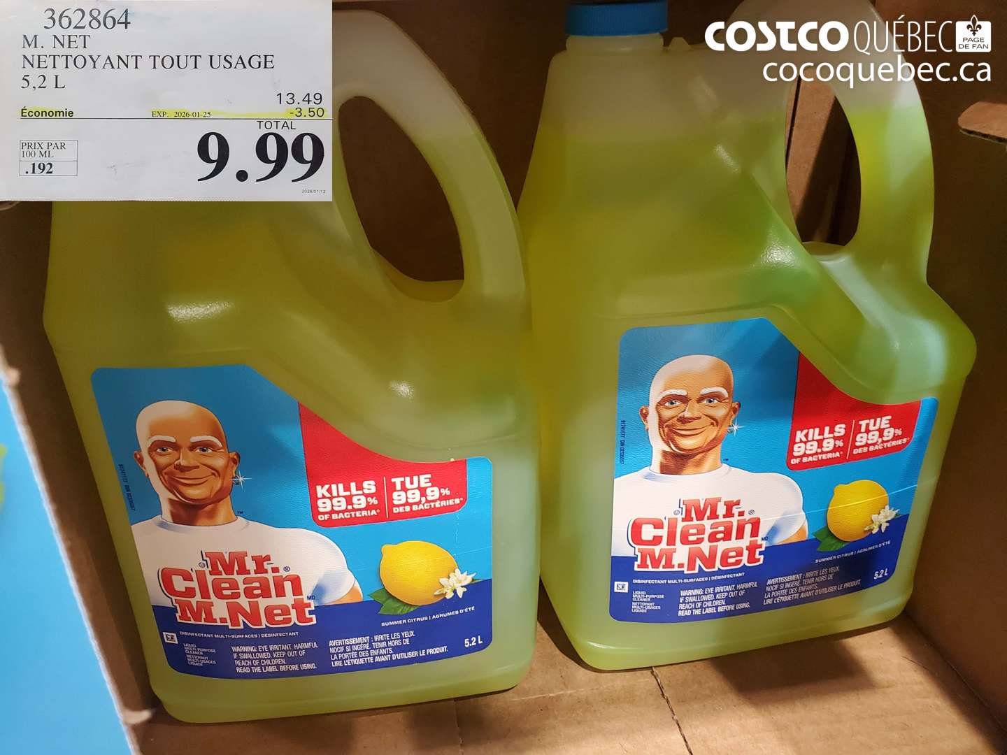 362864 M. NET NETTOYANT TOUT USAGE 5,2L ($3.50 INSTANT SAVINGS EXPIRES ON 2026-01-25) $9.99