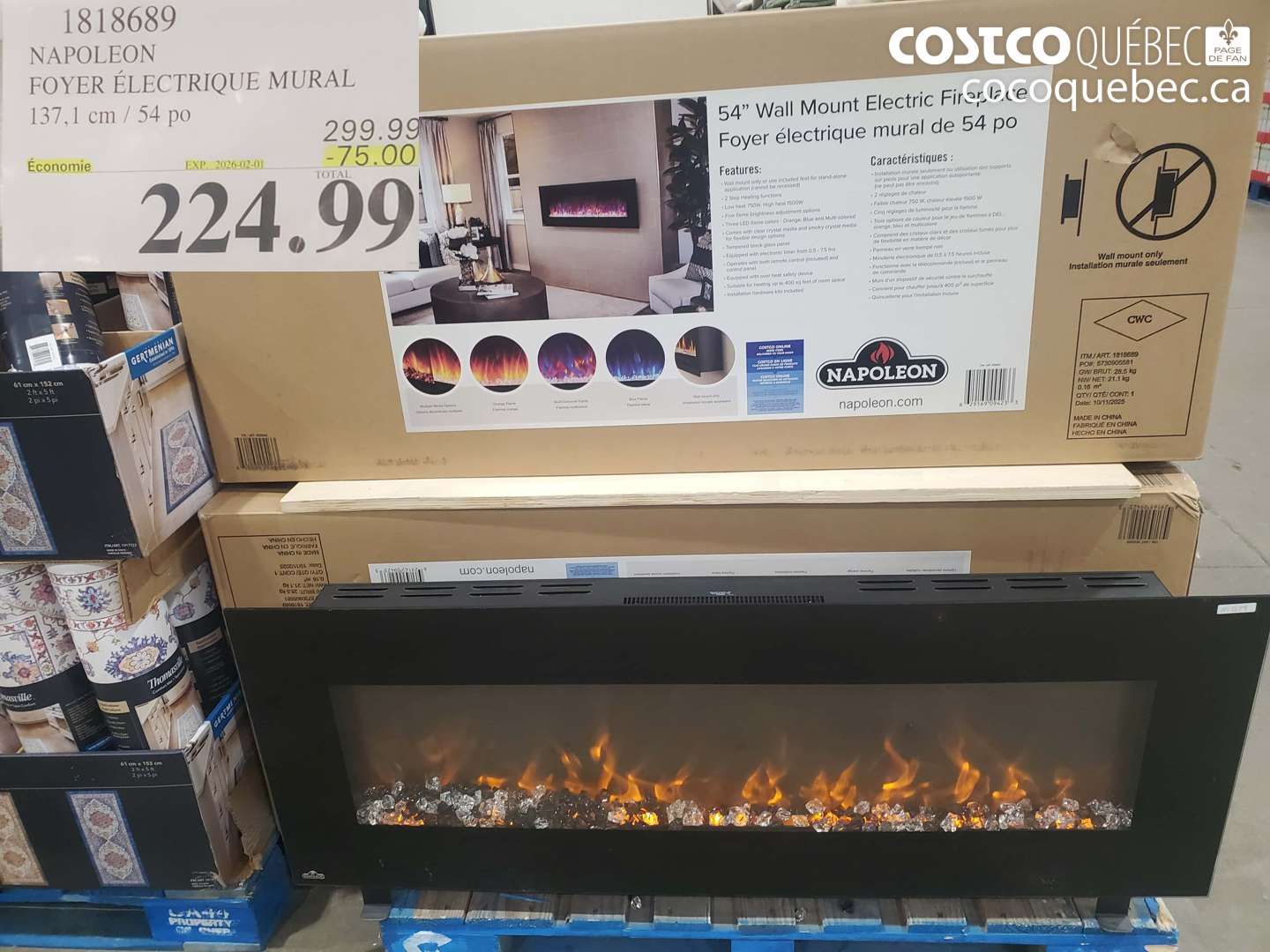 1818689 NAPOLEON FOYER ÉLECTRIQUE MURAL 137,1 cm / 54 po ($75.00 INSTANT SAVINGS EXPIRES ON 2026-02-01) $224.99