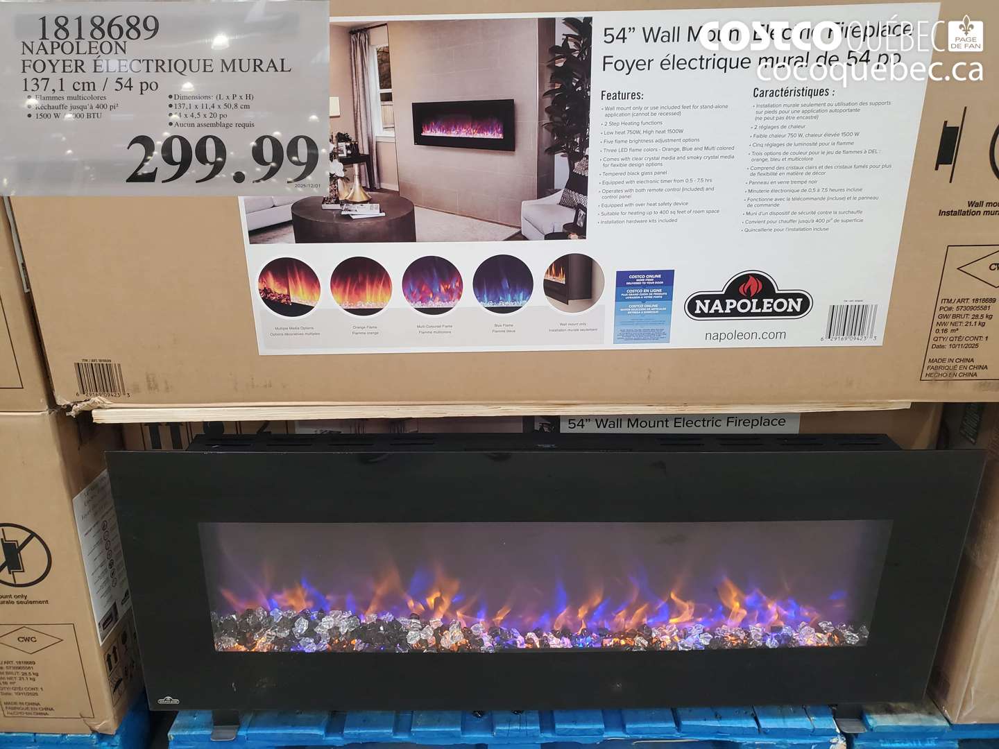 1818689 NAPOLEON FOYER ÉLECTRIQUE MURAL $299.99