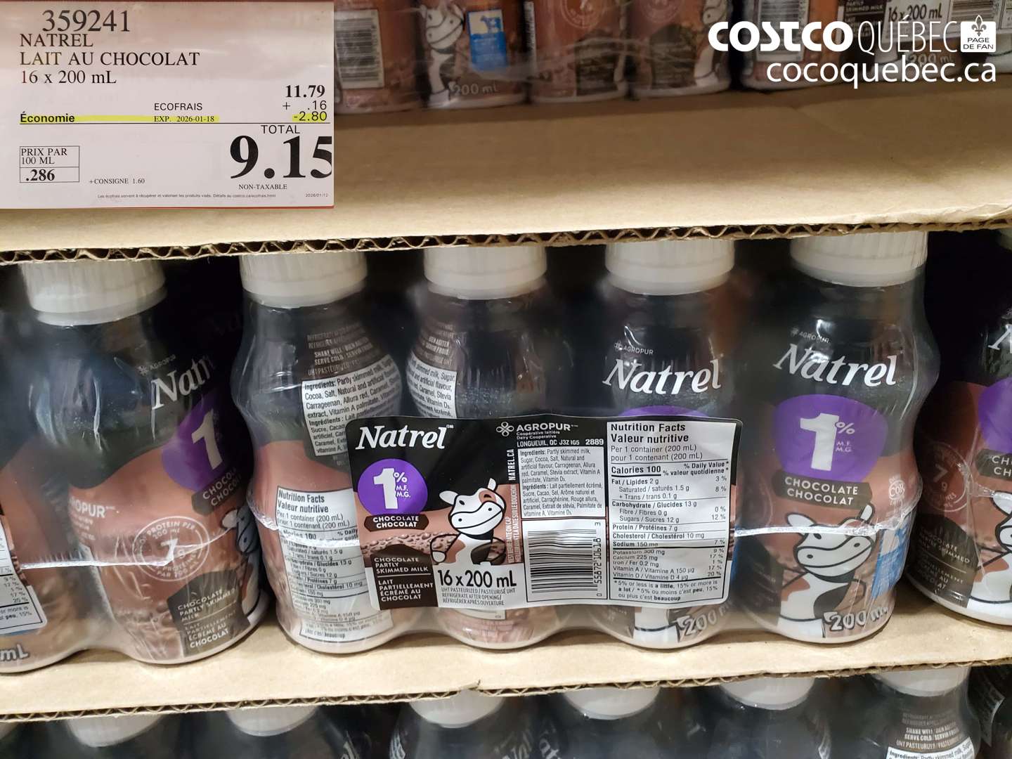 359241 NATREL LAIT AU CHOCOLAT ($2.50 INSTANT SAVINGS EXPIRES ON 2026-01-18) $9.15