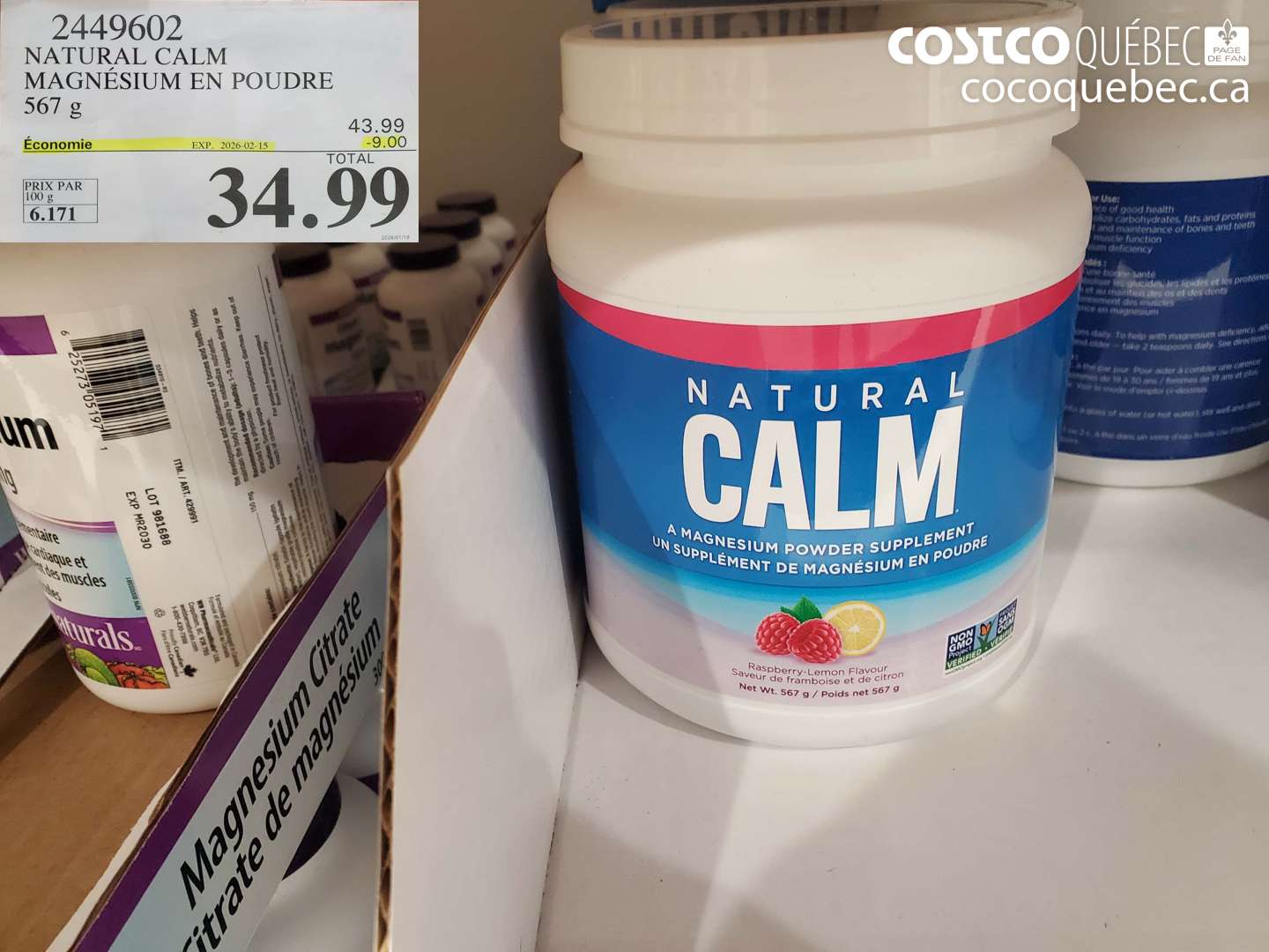 2449602 NATURAL CALM MAGNÉSIUM EN POUDRE 567 g ($9.00 INSTANT SAVINGS EXPIRES ON 2026-02-15) $34.99