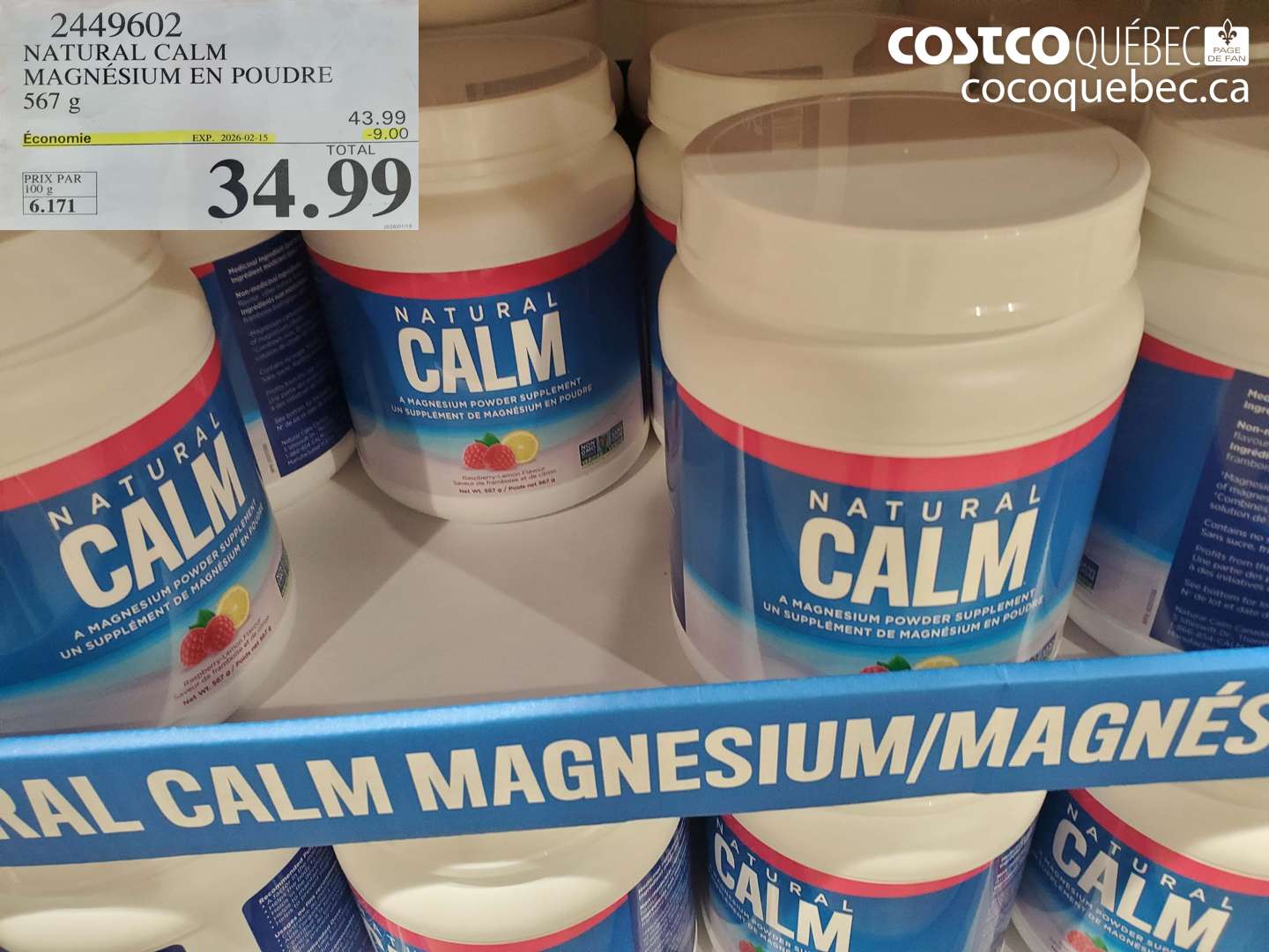 2449602 NATURAL CALM MAGNÉSIUM EN POUDRE 567 g ($9.00 INSTANT SAVINGS EXPIRES ON 2026-02-15) $34.99