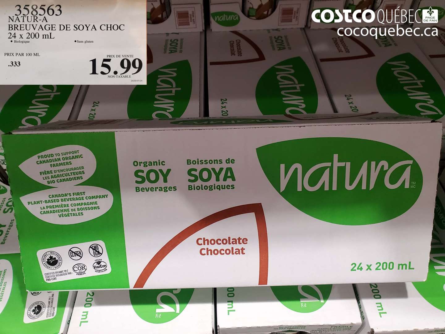 358563 NATUR-A BREUVAGE DE SOYA CHOC 24 x 200 mL $15.99