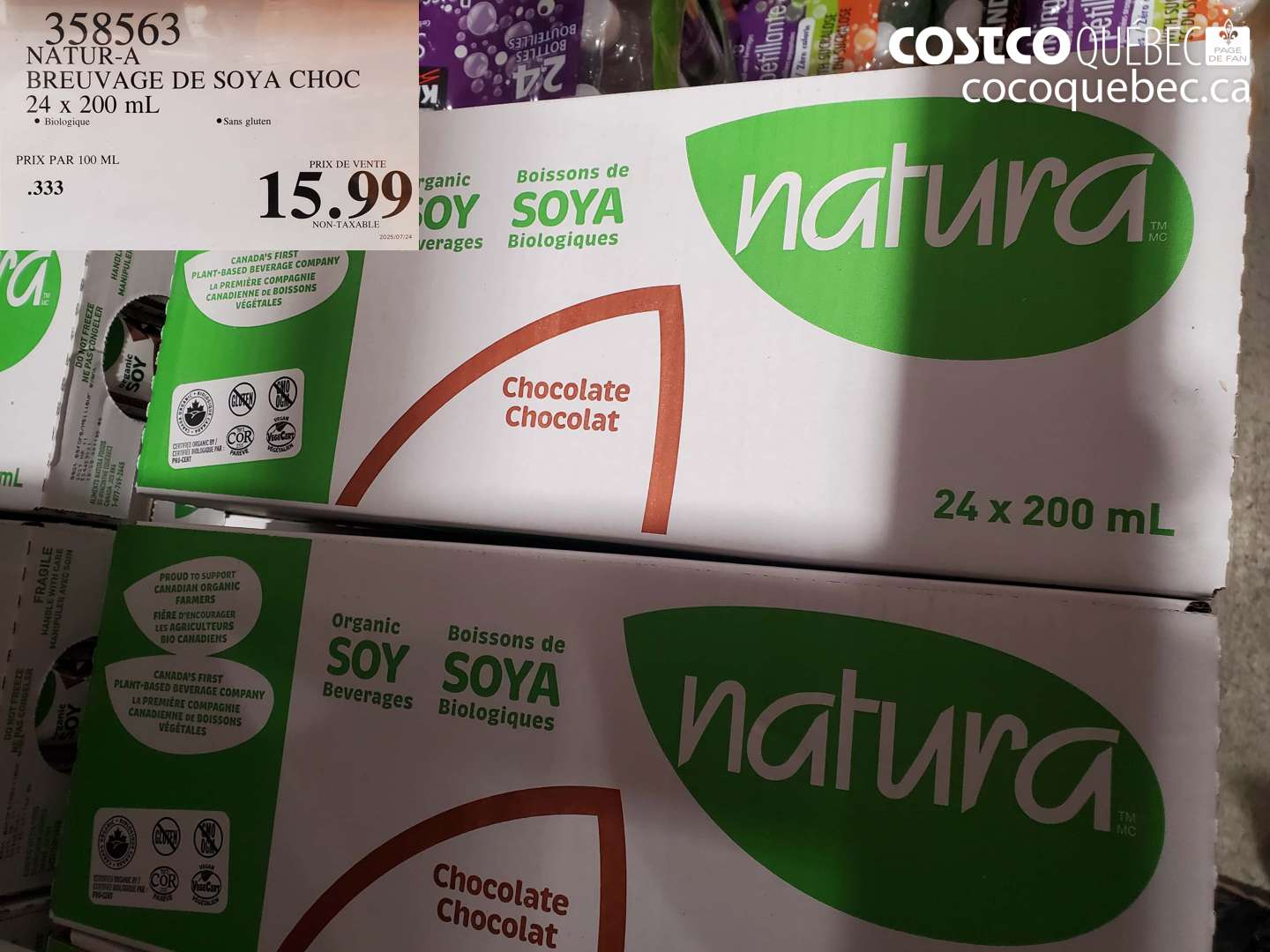 358563 NATUR-A BREUVAGE DE SOYA CHOC 24 x 200 mL $15.99
