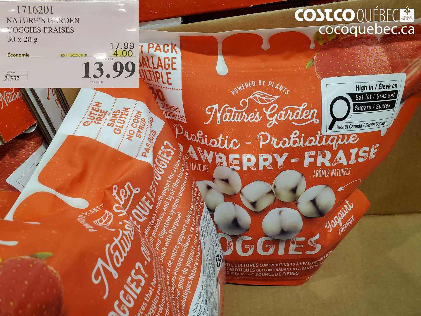 1716201 NATURES GARDEN YOGGIES FRAISES 30 X 20 G ($4.00 INSTANT SAVINGS EXPIRES ON 2026-01-18) $13.99