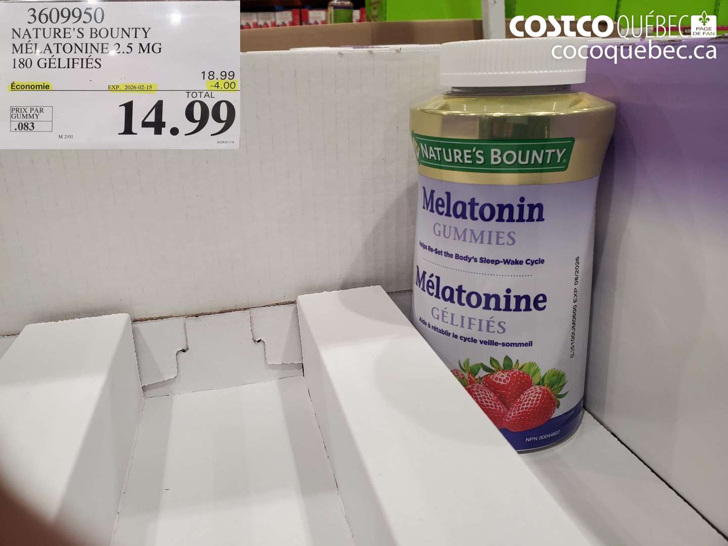 3609950 NATURE S BOUNTY MELATONINE GELIFIES 180 GELIFIES  ($4.00 INSTANT SAVINGS EXPIRES ON 2026-02-15) $14.99