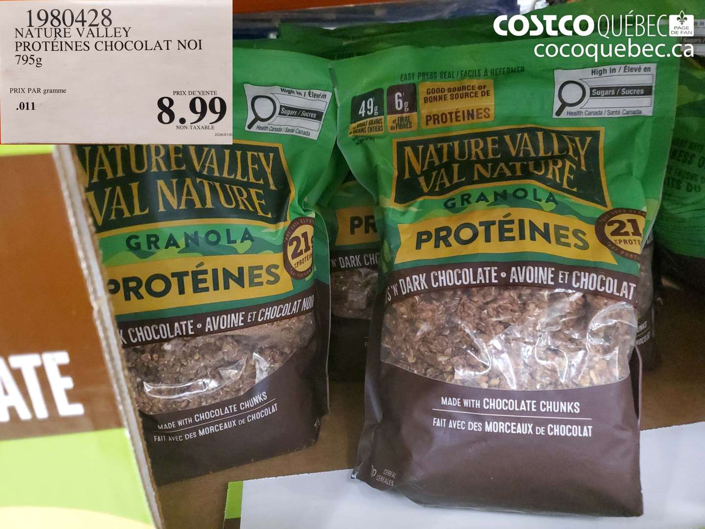 1980428 NATURE VALLEY PROTEINES CHOCOLAT NOI 795g $8.99