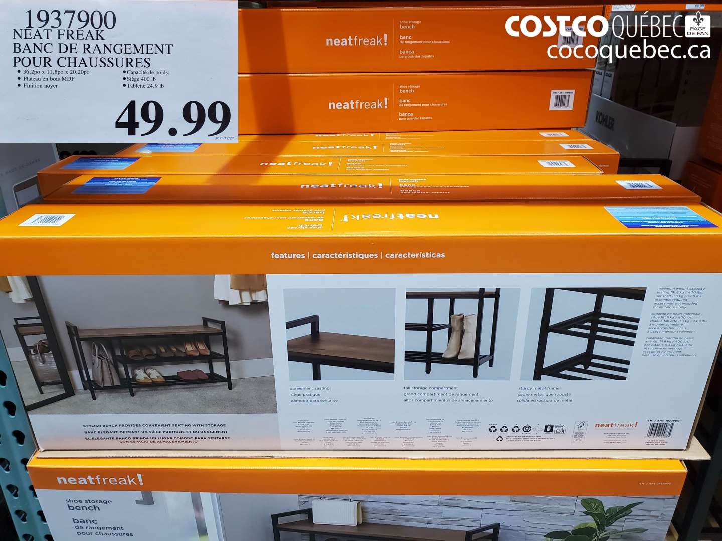 1937900 NEAT FREAK BANC DE RANGEMENT POUR CHAUSSURES $49.99