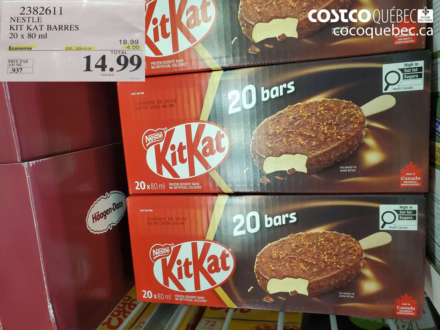 2382611 NESTLE KIT KAT BARRES 20 x 80 ml ($4.00 INSTANT SAVINGS EXPIRES ON 2026-01-04) $14.99