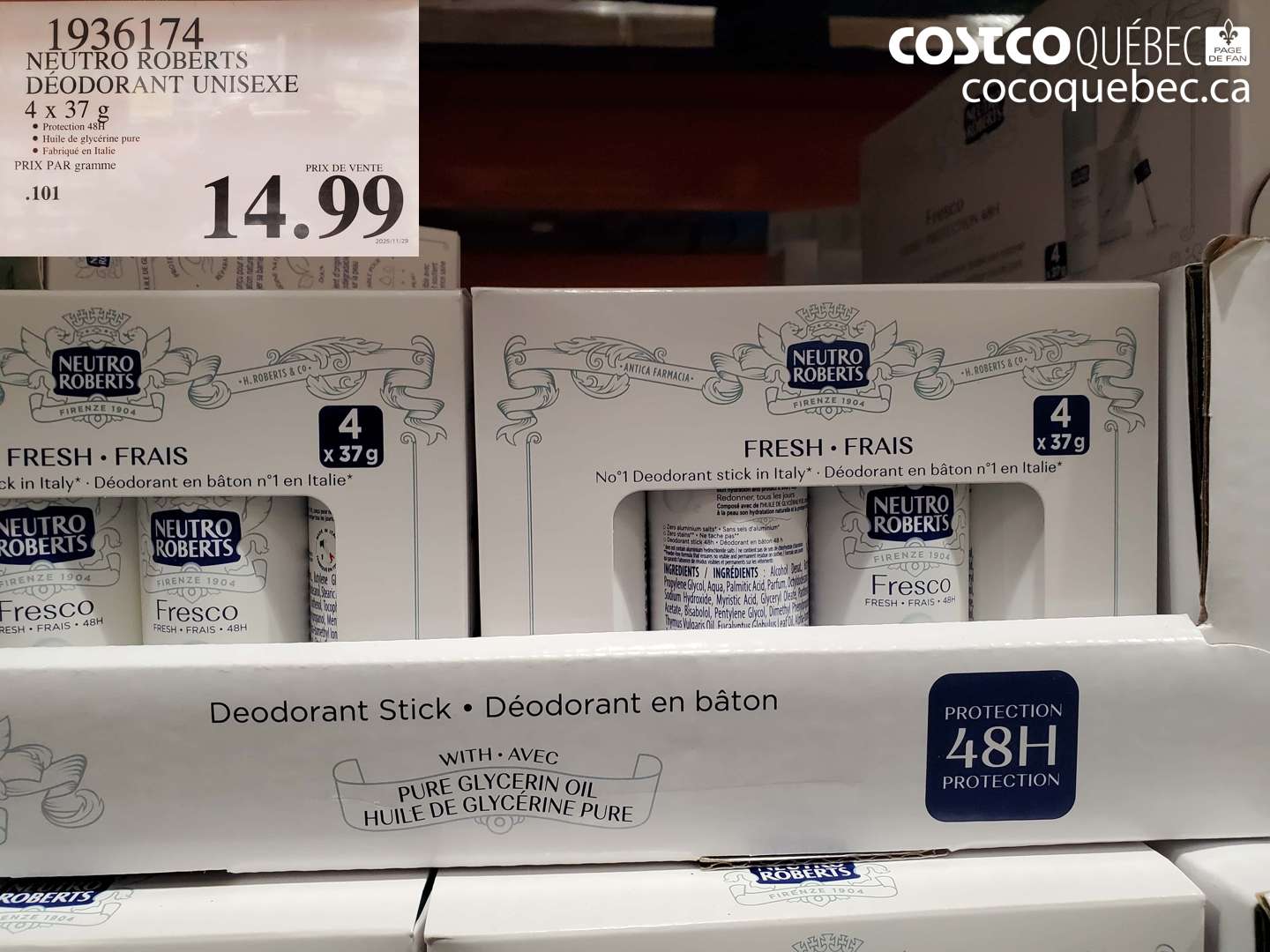 1936174 NEUTRO ROBERTS DEODORANT UNISEXE $14.99