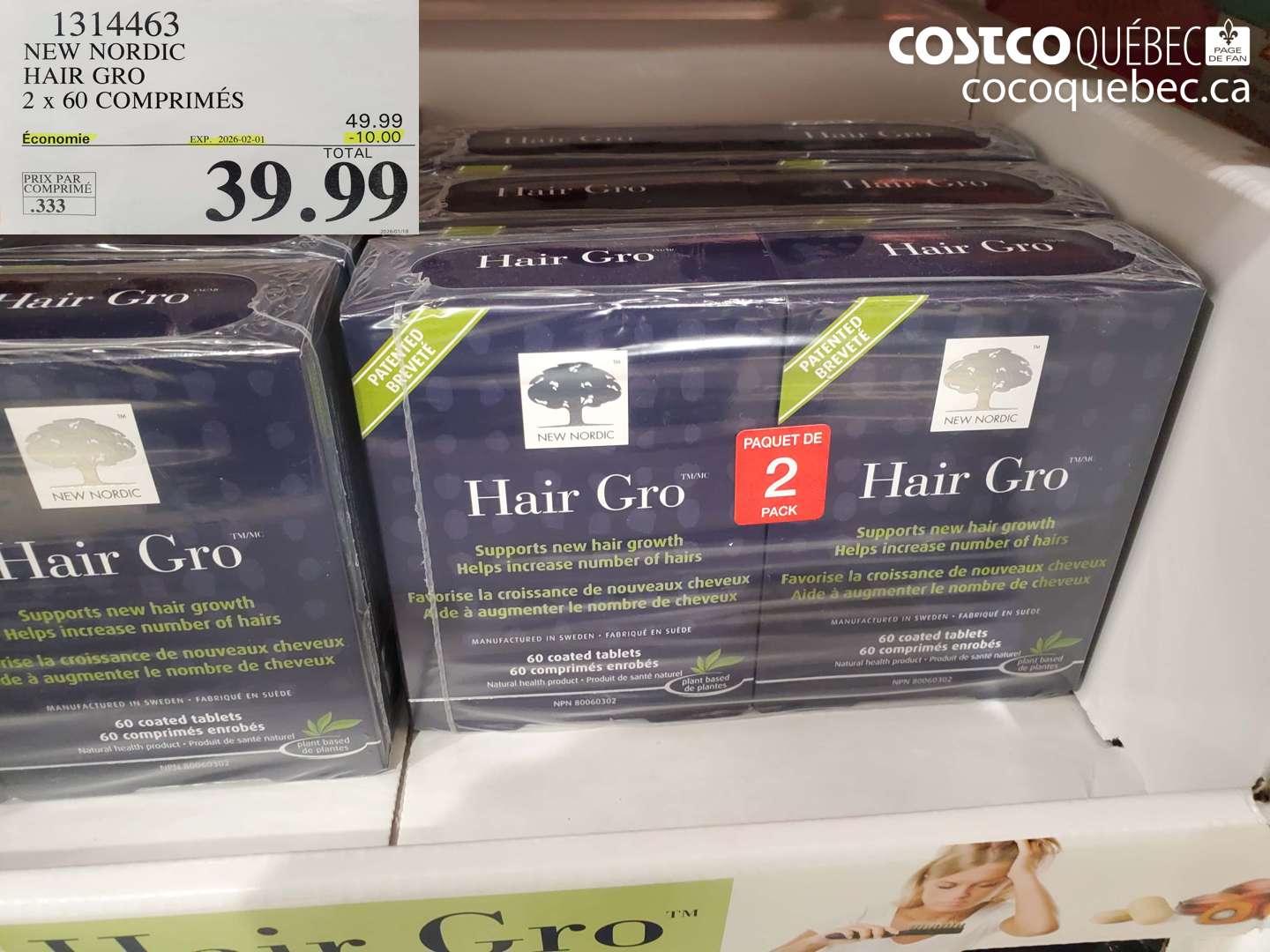 1314463 NEW NORDIC HAIR GRO 2 x 60 comprimeés  ($10.00 INSTANT SAVINGS EXPIRES ON 2026-02-01) $39.99