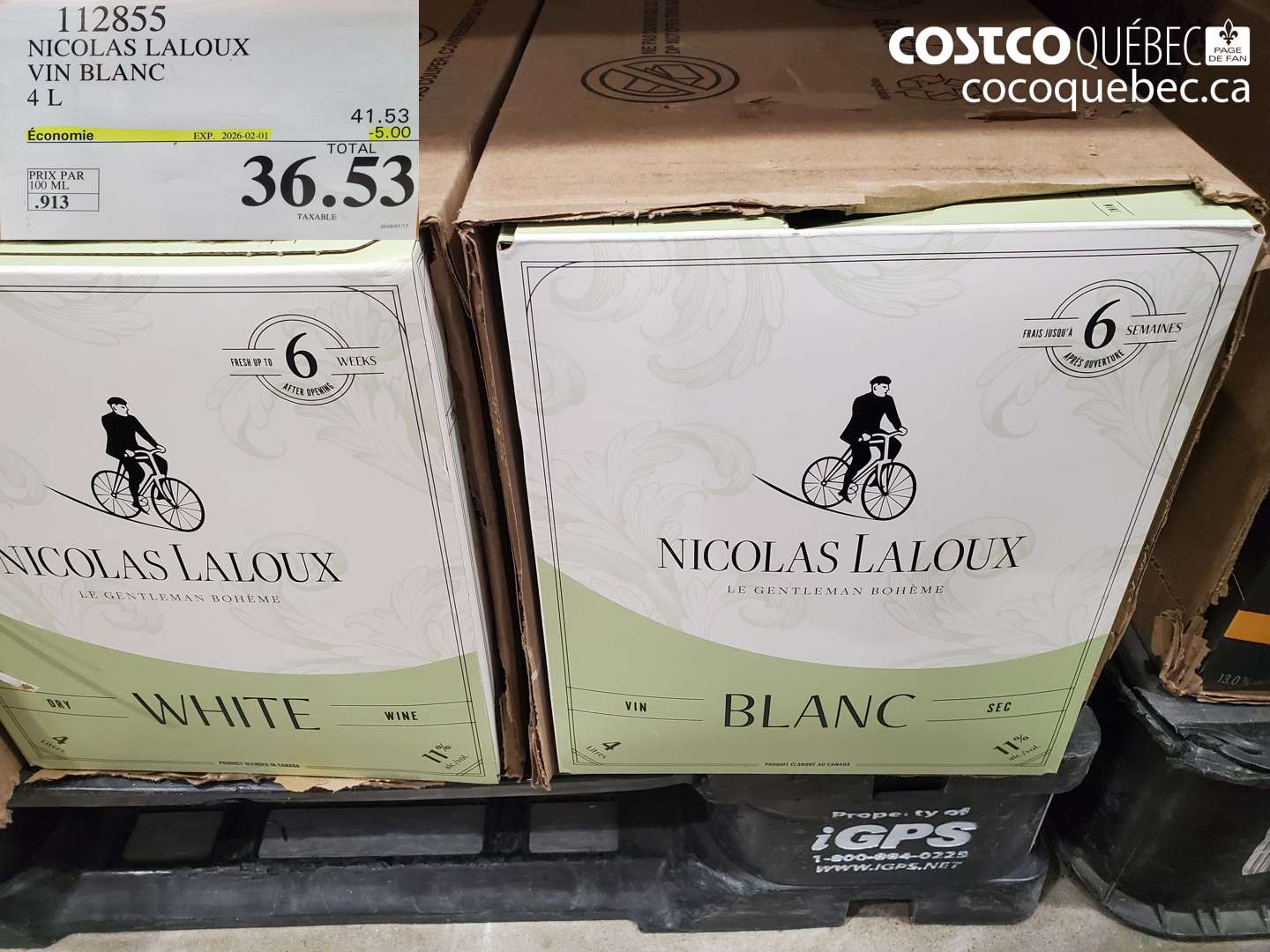 112855 NICOLAS LALOUX VIN BLANC 4 L ($5.00 INSTANT SAVINGS EXPIRES ON 2026-02-01) $36.53
