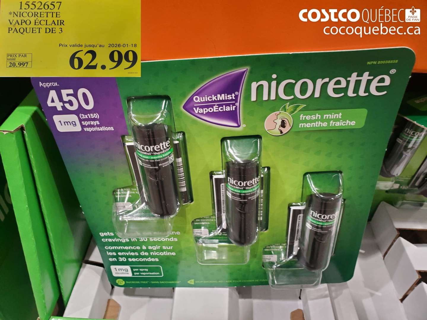 1552657 “NICORETTE VAPO ECLAIR PAQUET DE 3 (EXPIRES ON 2026-01-18) $62.99