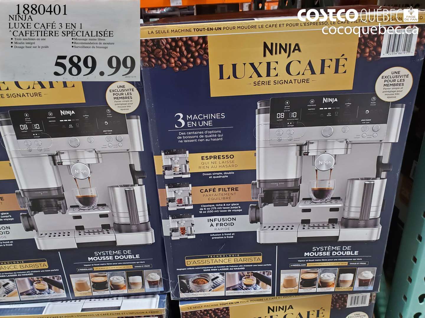 1880401 NINJA LUXE CAFÉ 3 EN 1 CAFETIÈRE SPÉCIALISÉE $589.99