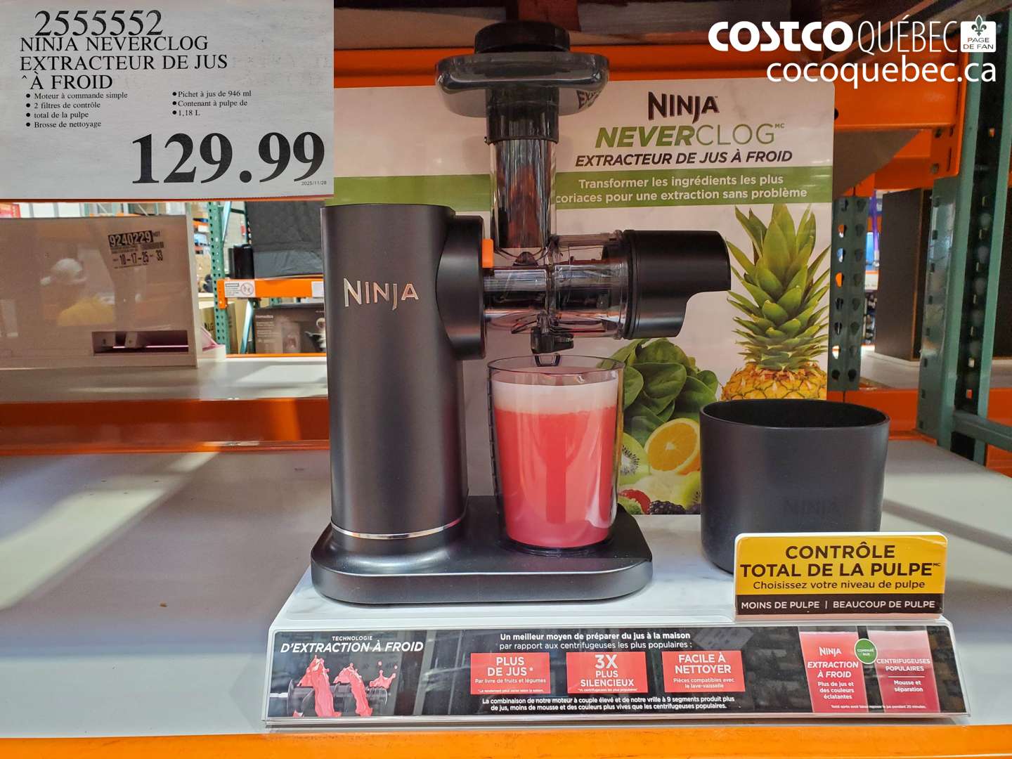 2555552 NINJA NEVERCLOG EXTRACTEUR DE JUS À FROID $129.99
