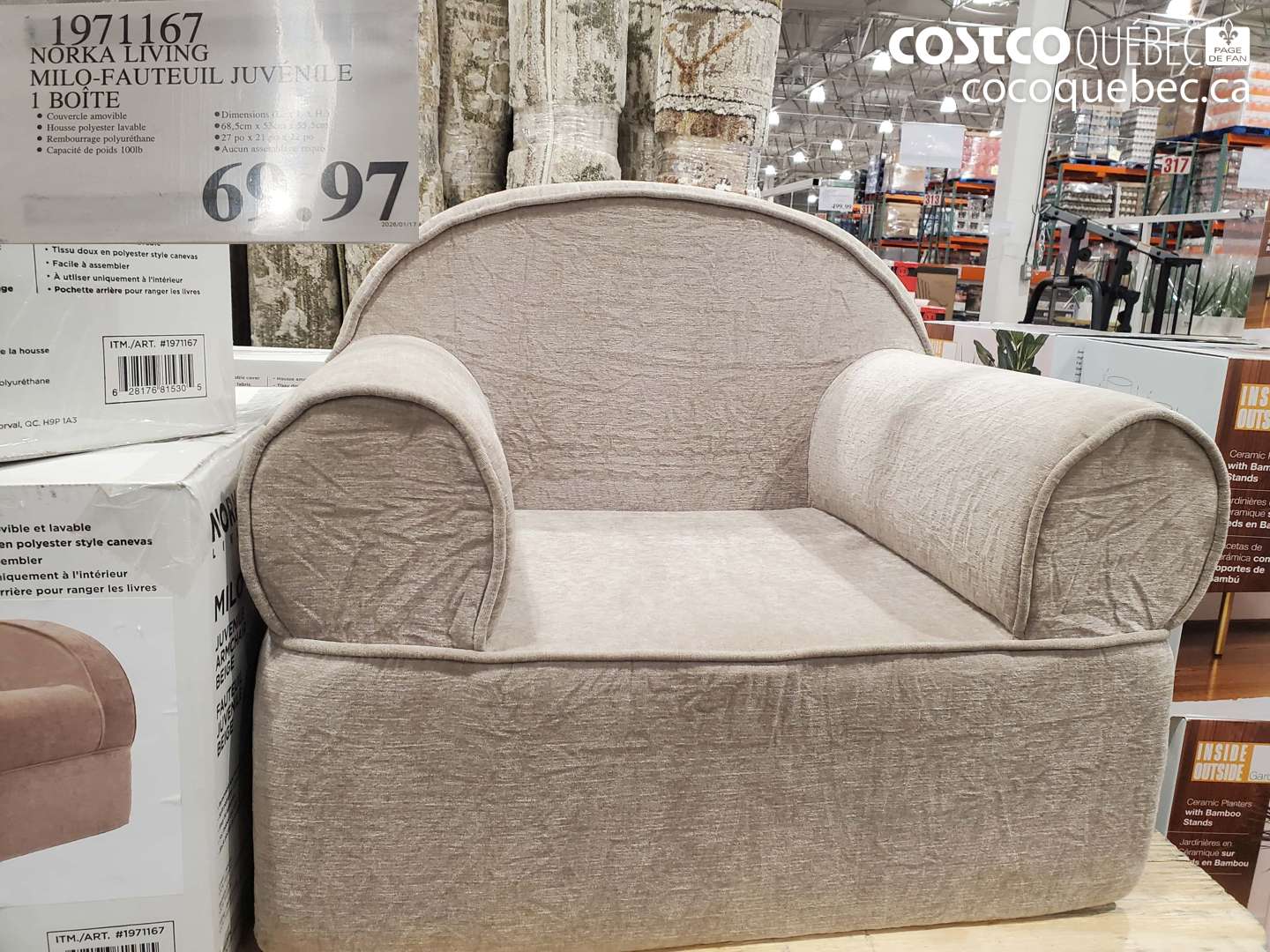 1971167 NORKA LIVING MILO-FAUTEUIL JUVÉNILE 1 BOÎTE $69.97