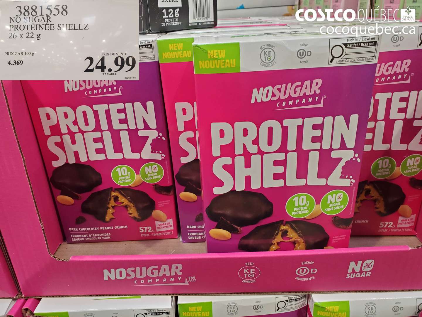 3881558 NO SUGAR PROTÉNÉE SHELLZ 26 x 22 g $24.99