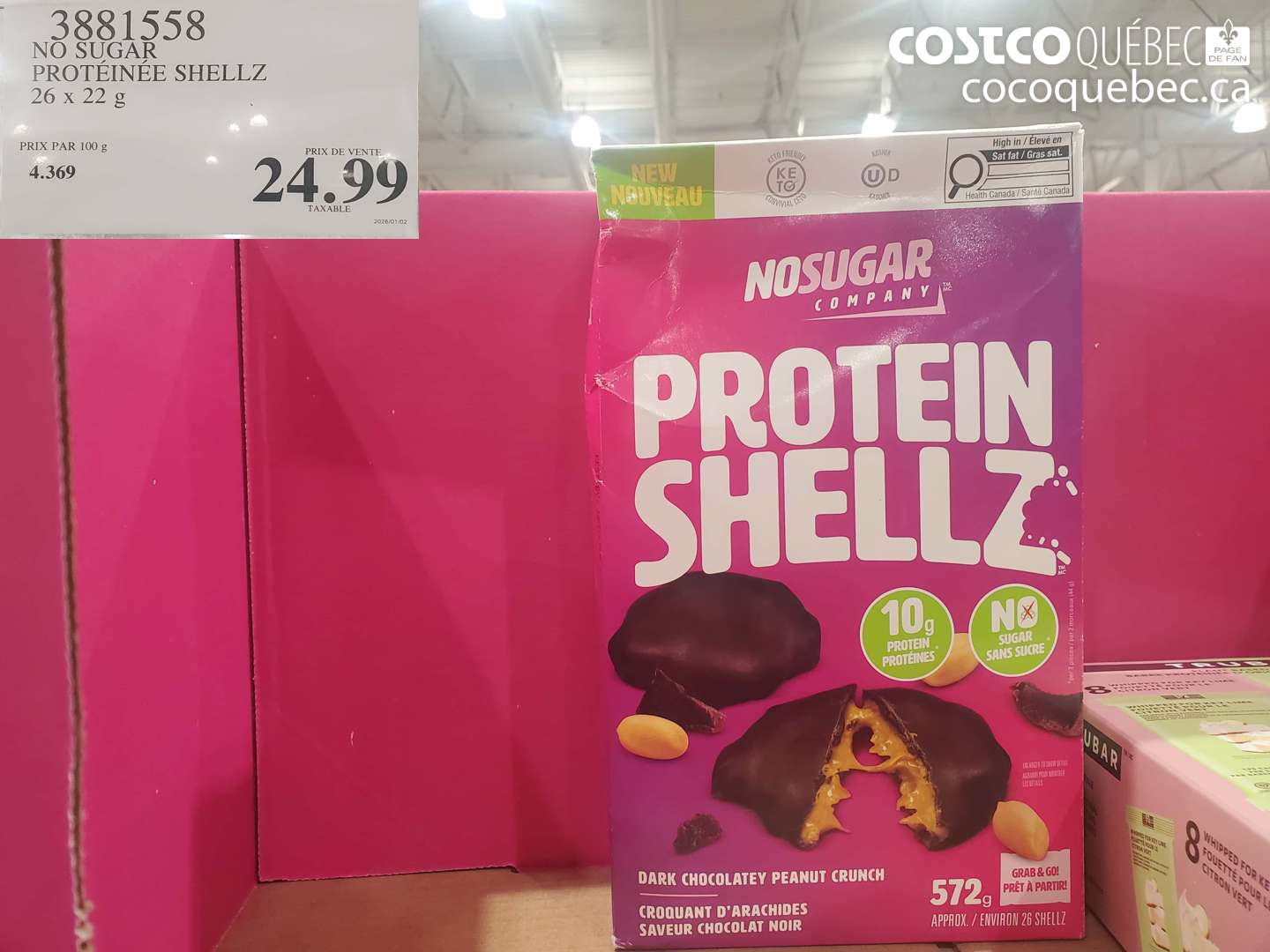 3881558 NO SUGAR PROTÉNÉE SHELLZ 26 x 22 g $24.99