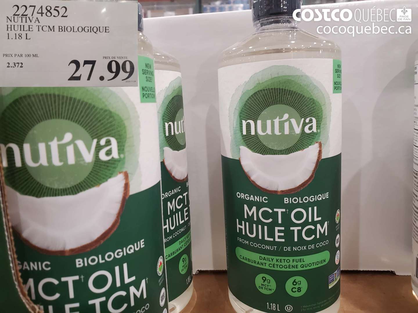 2274852 NUTIVA HUILE TCM BIOLOGIQUE 1.18L  $27.99