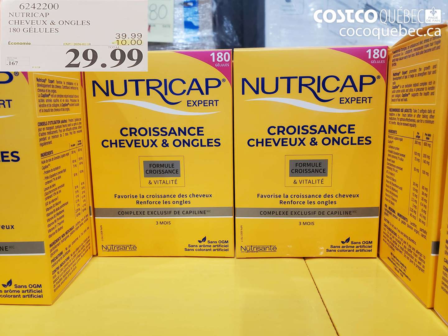6242200 NUTRICAP CHEVEUX & ONGLES 180 GÉLULES ($10.00 INSTANT SAVINGS EXPIRES ON 2026-01-18) $29.99
