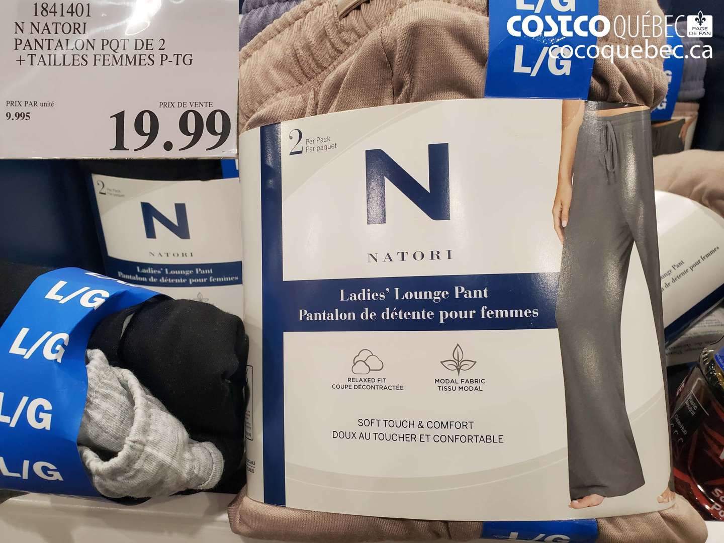 1841401 Natori Pantalon PQT de 2 + Tailles Femmes P-TG $19.99