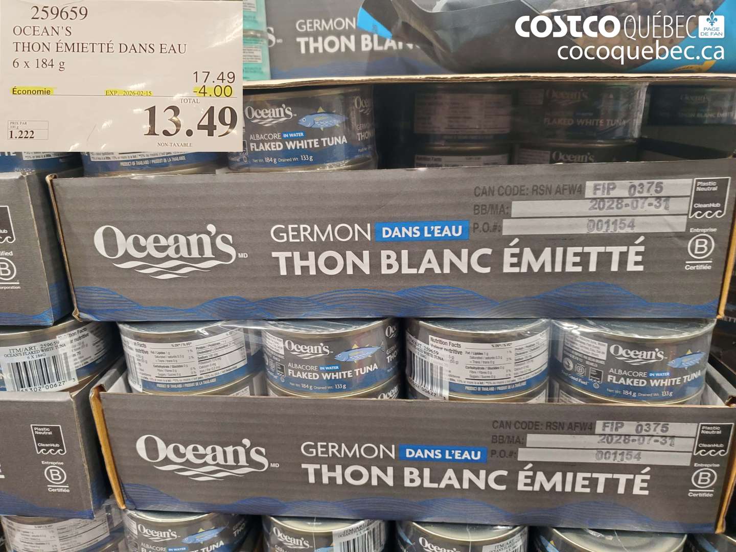 259659 OCEAN'S THON ÉMIETÉ DANS EAU ($4.00 INSTANT SAVINGS EXPIRES ON 2026-02-15) $13.49