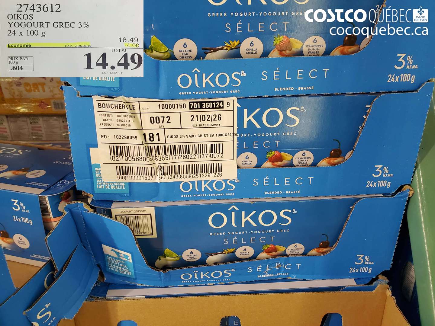 2743612 OIKOS YOGURT 3% 24x 100 g  ($4.00 INSTANT SAVINGS EXPIRES ON 2026-02-15) $14.49
