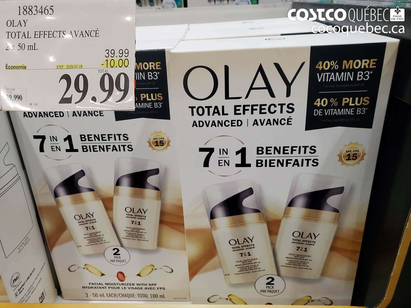1883465 OLAY TOTAL EFFECTS AVANCÉ 2 x 50 mL ($10.00 INSTANT SAVINGS EXPIRES ON 2026-01-18) $29.99