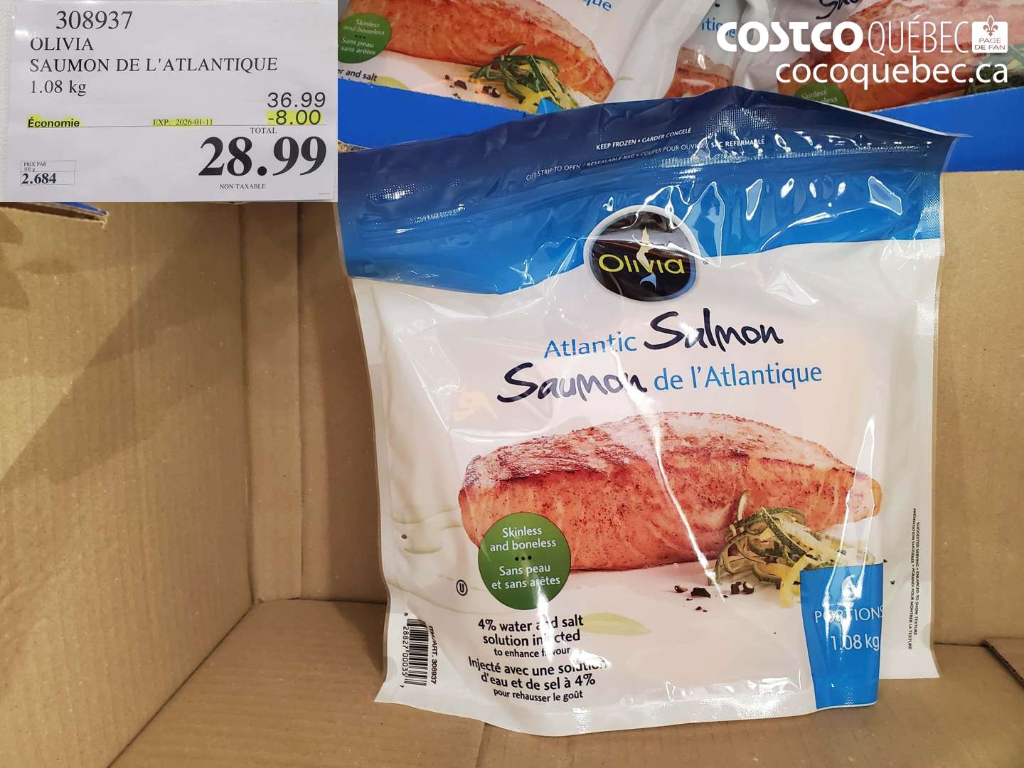 308937 OLIVIA SAUMON DE L'ATLANTIQUE 1.08 kg ($8.00 INSTANT SAVINGS EXPIRES ON 2026-01-11) $28.99