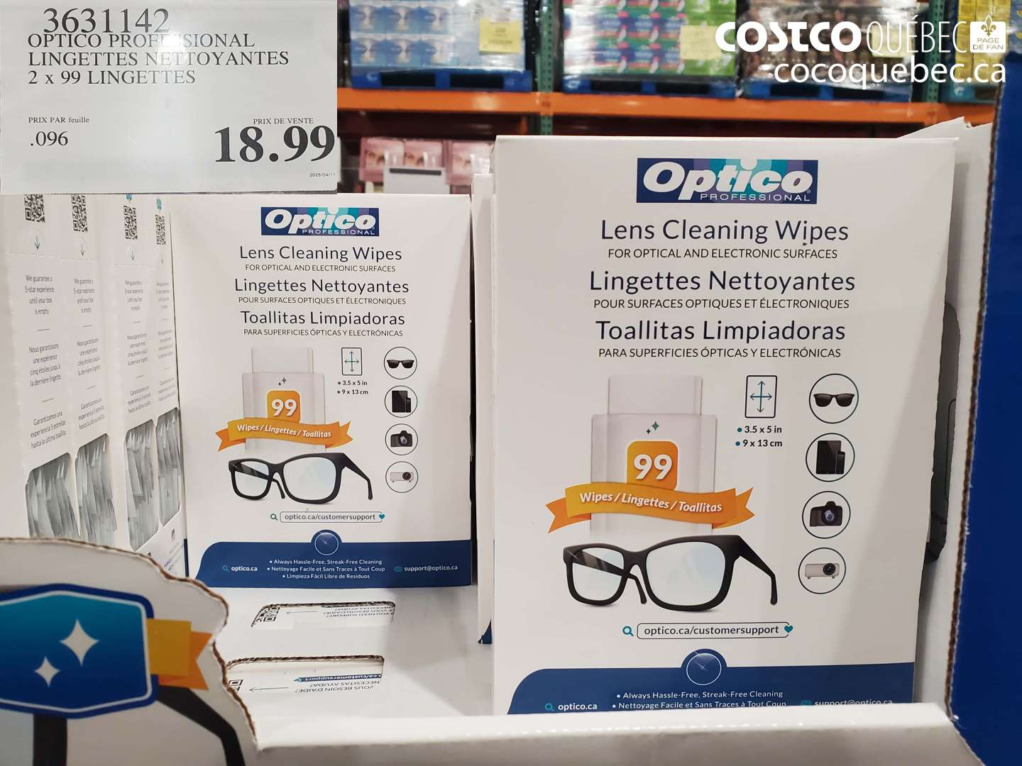 3631142 OPTICO PROF’ SIONAL LINGETTES N | FPOYANTES 2x99 LINGETTES $18.99