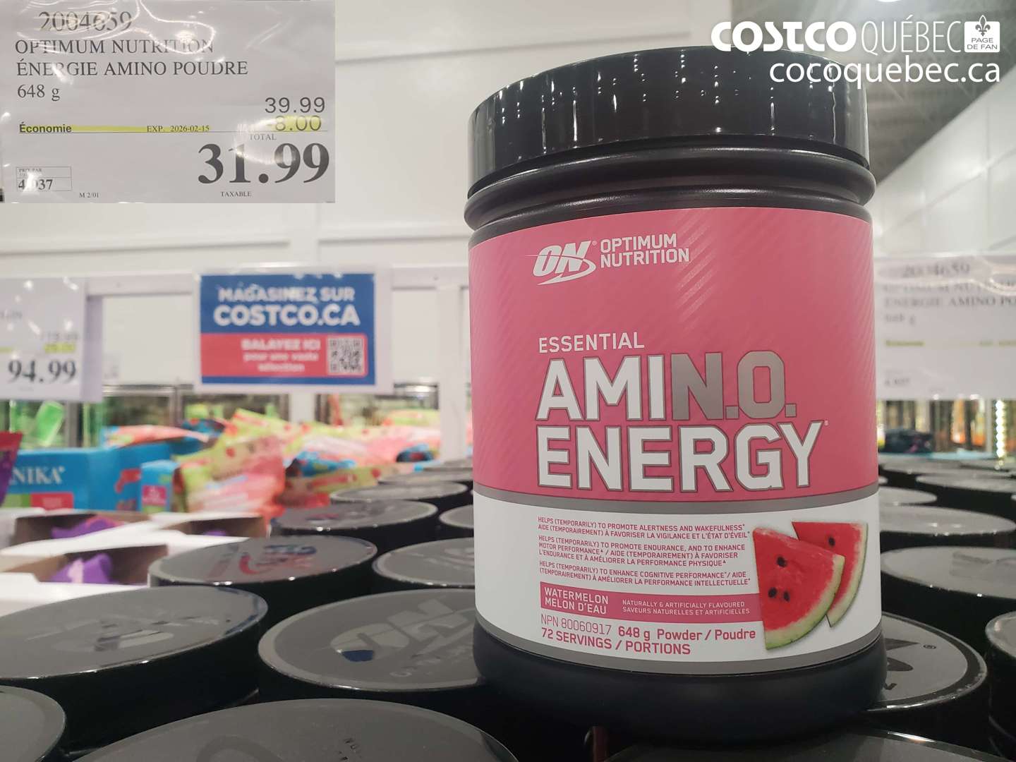 2004659 OPTIMUM NUTRITION ÉNERGIE AMINO POUDRE 648 g ($8.00 INSTANT SAVINGS EXPIRES ON 2026-02-15) $31.99