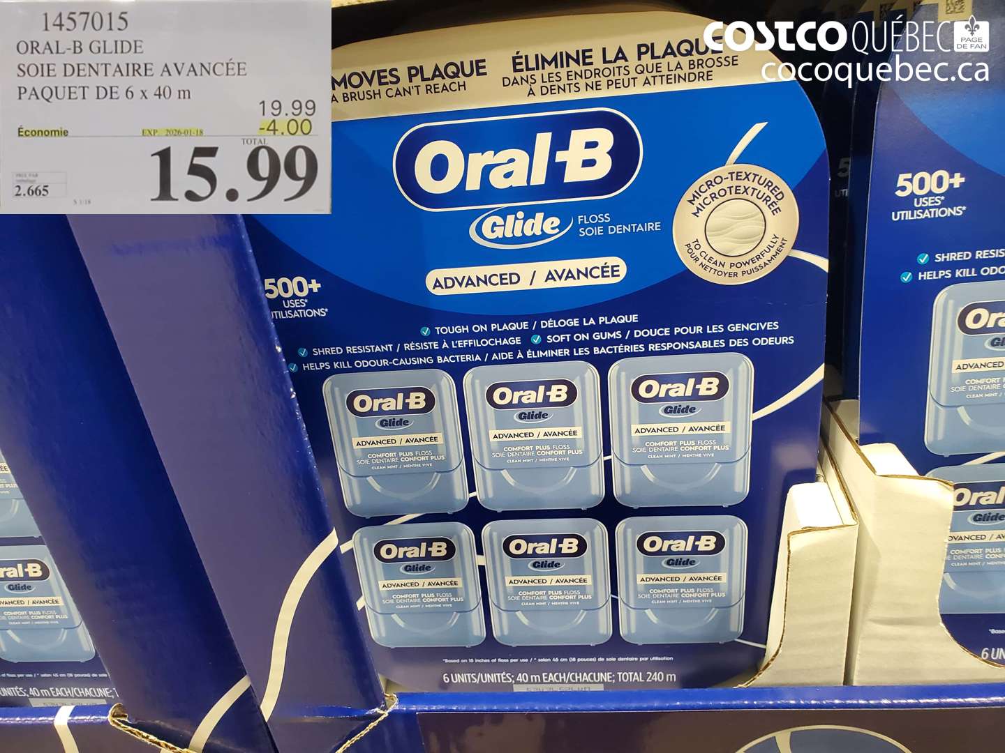 1457015 ORAL-B GLIDE SOIE DENTAIRE AVANCÉE PAQUET DE 6 x 40 m ($4.00 INSTANT SAVINGS EXPIRES ON 2026-01-18) $15.99
