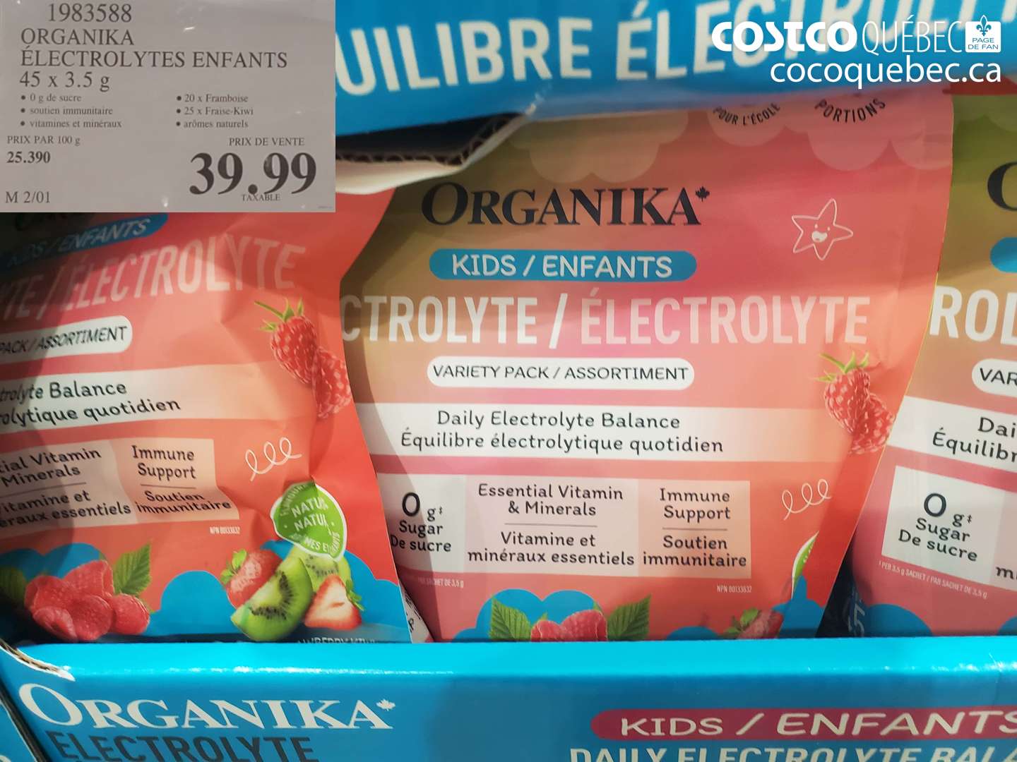 1983588 ORGANKA ÉLECTROLYTES ENFANTS 45 x 3.5 g $39.99