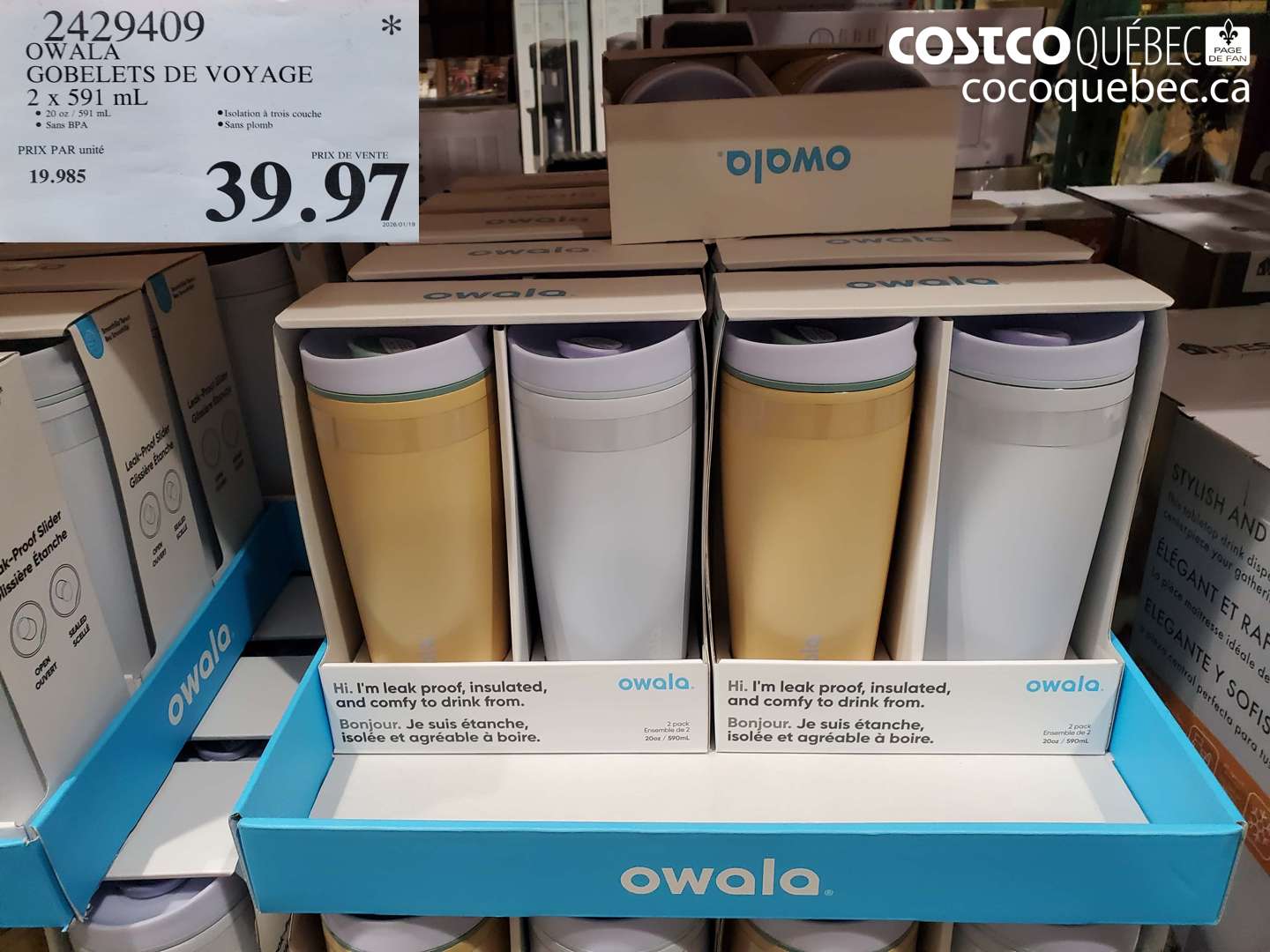 2429409 OWALA GOBELETS DE VOYAGE 2 x 591 ml $39.97