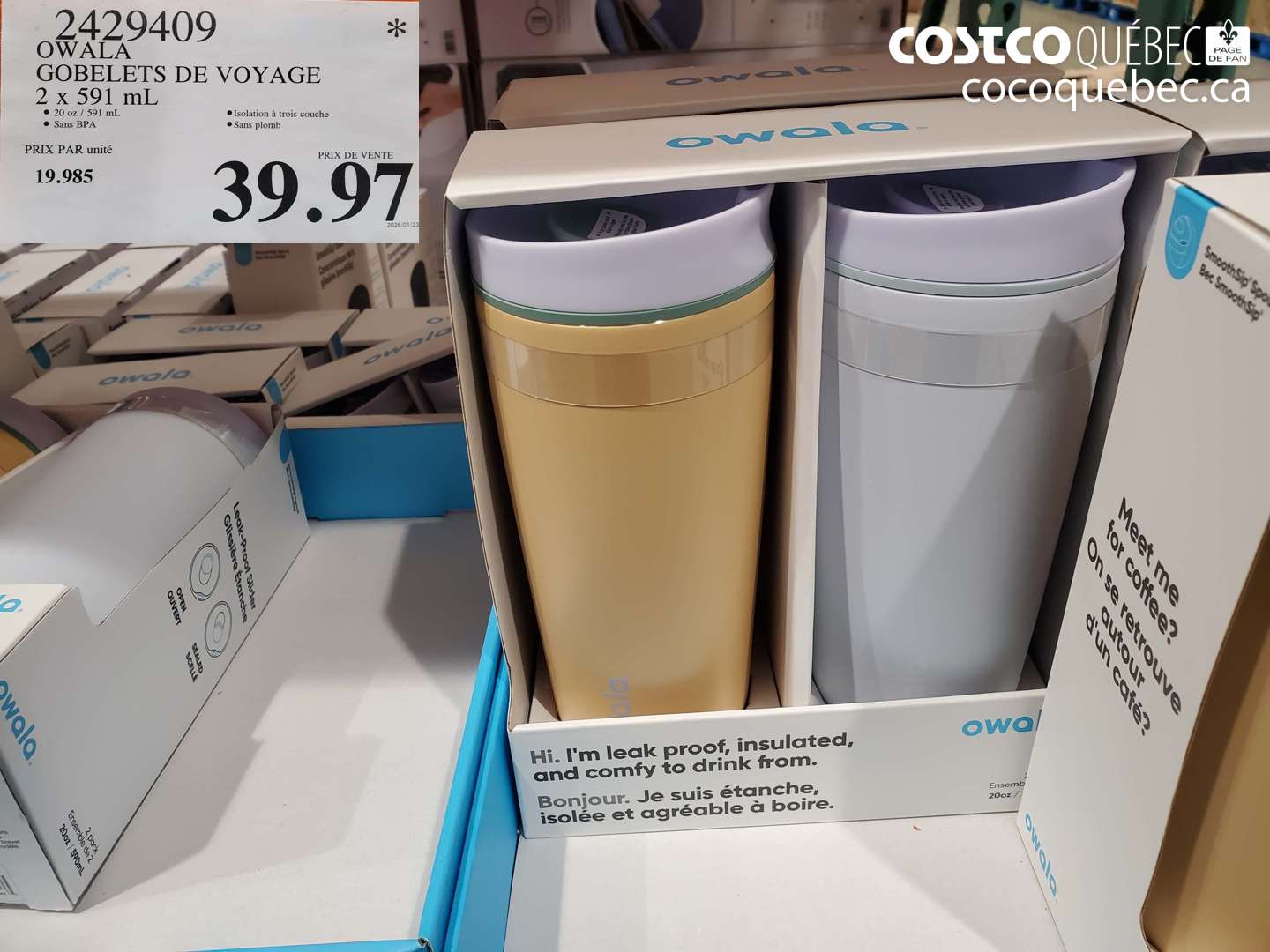 2429409 OWALA GOBELETS DE VOYAGE 2 x 591 ml $39.97