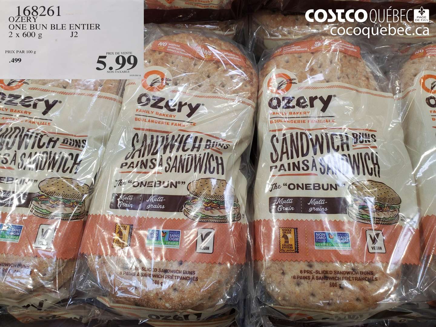 168261 OZER Y ONE BUN BLE ENTIER 2 x 600 g $5.99