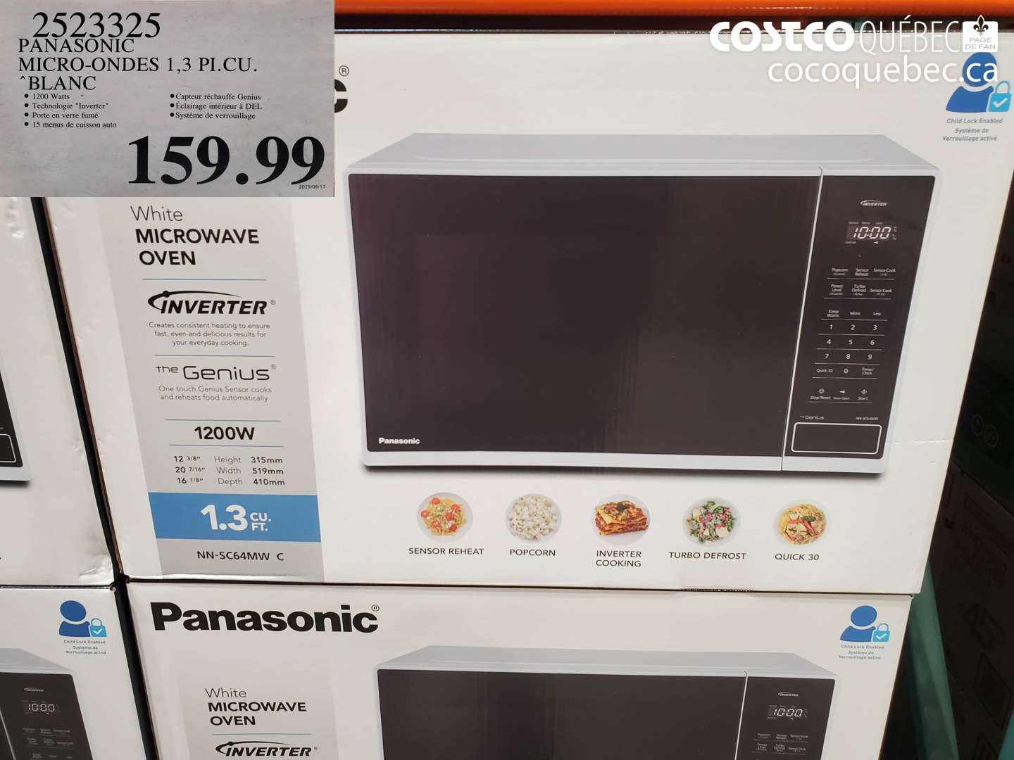 2523325 PANASONIC MICRO-ONDES 1,3 PI.CU. BLANC $159.99