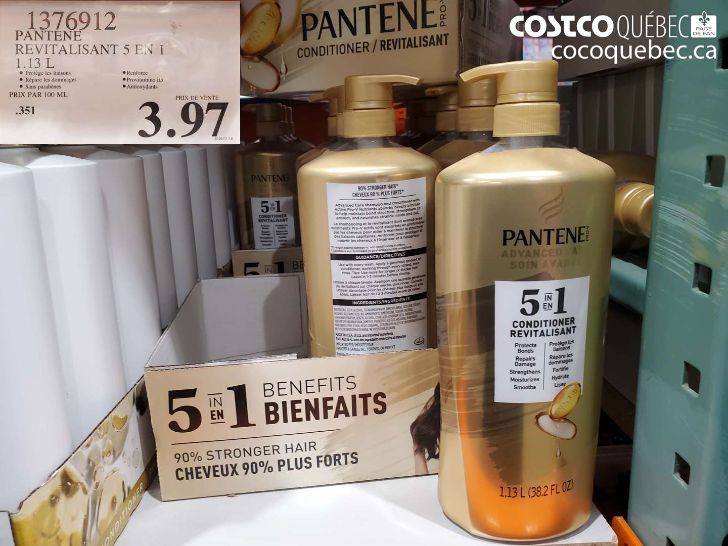 1376912 PANTENE REVITALISANT 5 EN 1 1.13 L $3.97