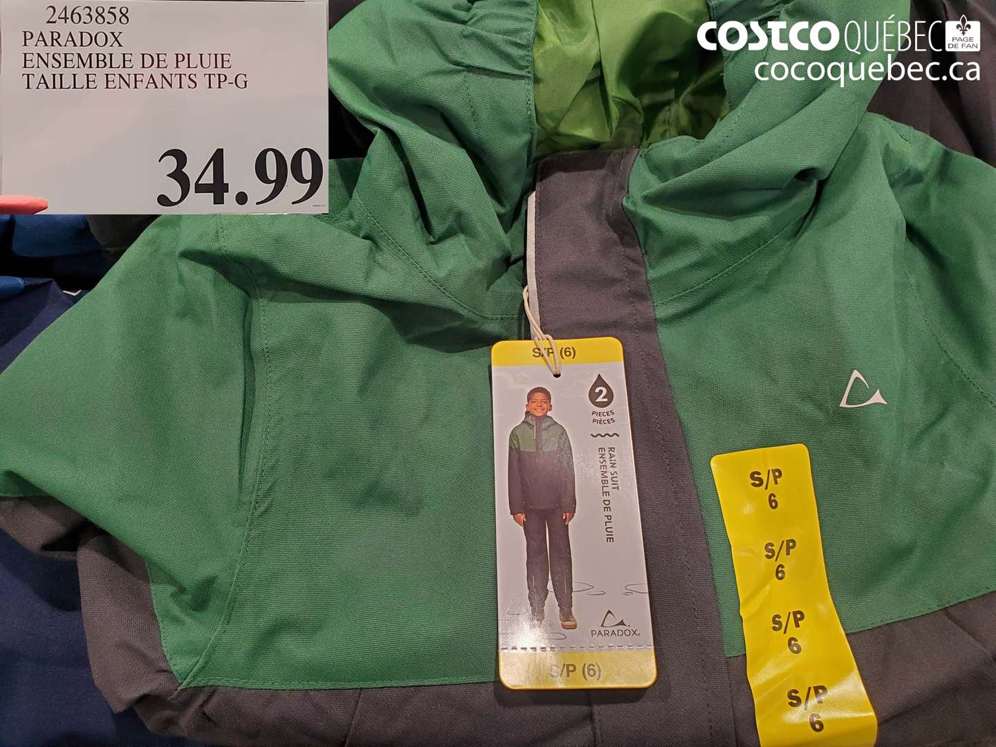 2463858 PARADOX ENSEMBLE DE PLUIE TAILLE ENFANTS TP-G $34.99