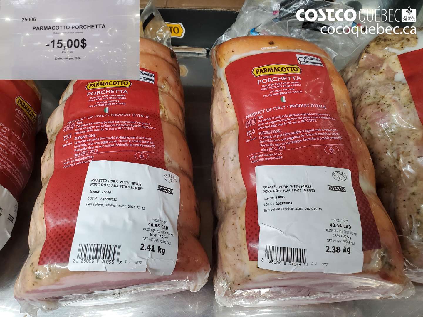 25006 PARMACOTTO PORCHETTA 15,00$ OFF ($15.00 INSTANT SAVINGS EXPIRES ON 2026-01-04) $0.00