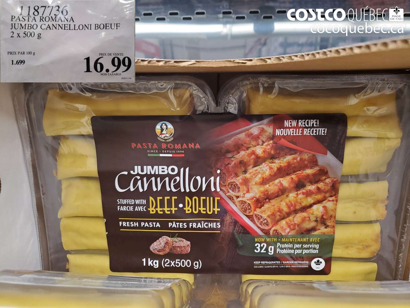1187736 PASTA ROMANA JUMBO CANNELLONI BOEUF $16.99