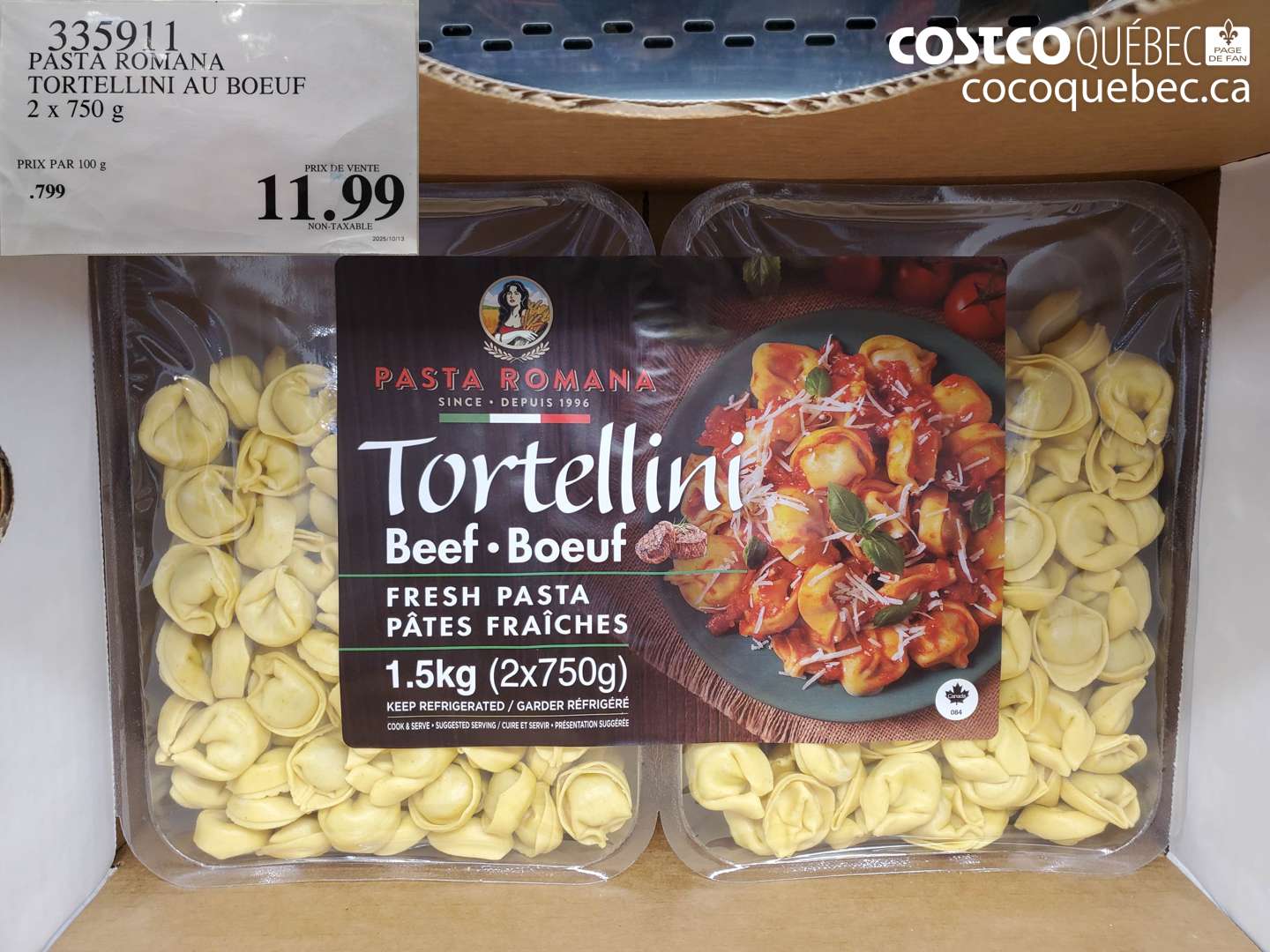335911 PASTA ROMANA TORRELLINI AU BOEUF 2 x 750 g $11.99