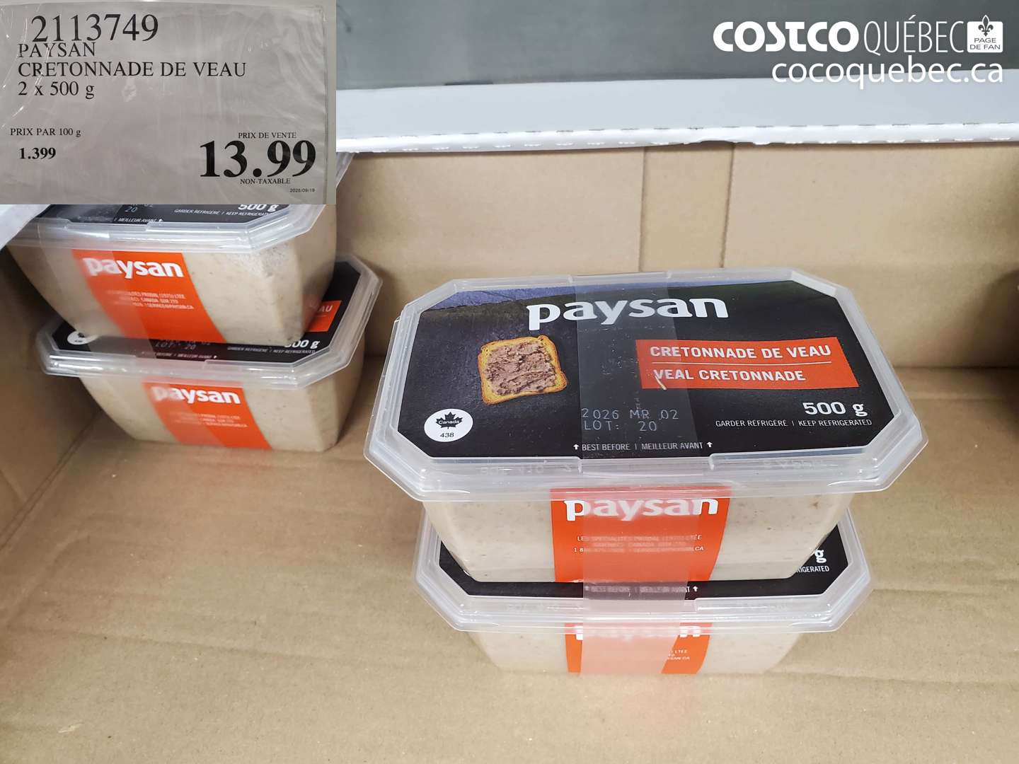 2113749 PAYSAN CRETONNADE DE VEAU 2 x 500 g $13.99