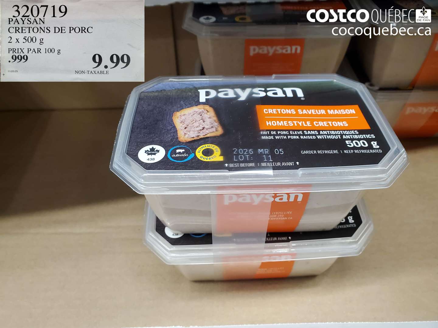 320719 PAYSAN CRETONS DE PORC 2 x 500 g $9.99
