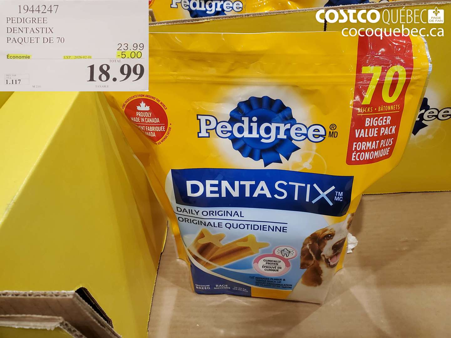 1944247 PEDIGREE DENTASTIX PAQUET DE 70 ($5.00 INSTANT SAVINGS EXPIRES ON 2026-02-01) $18.99