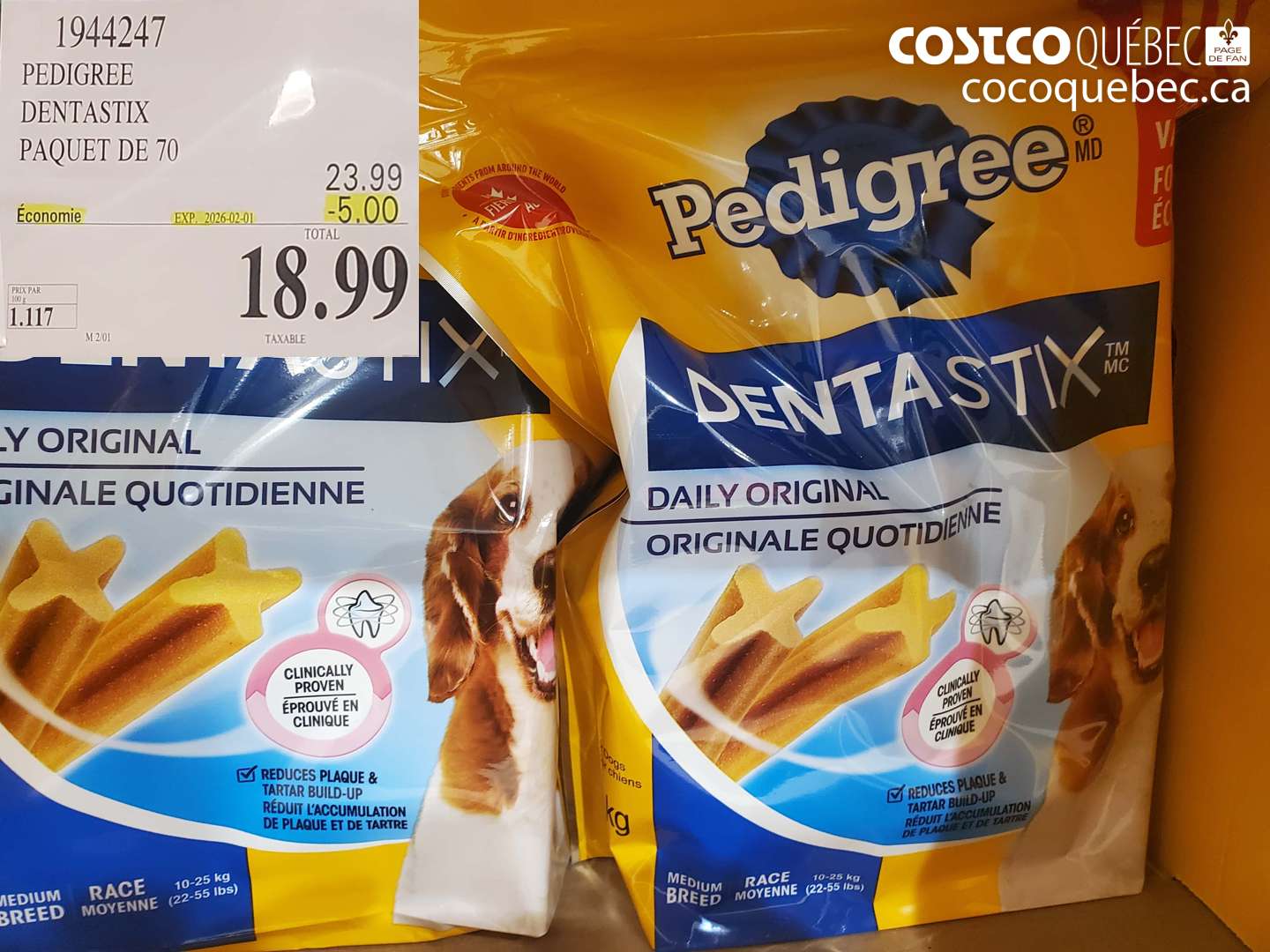 1944247 PEDIGREE DENTASTIX PAQUET DE 70 ($5.00 INSTANT SAVINGS EXPIRES ON 2026-02-01) $18.99