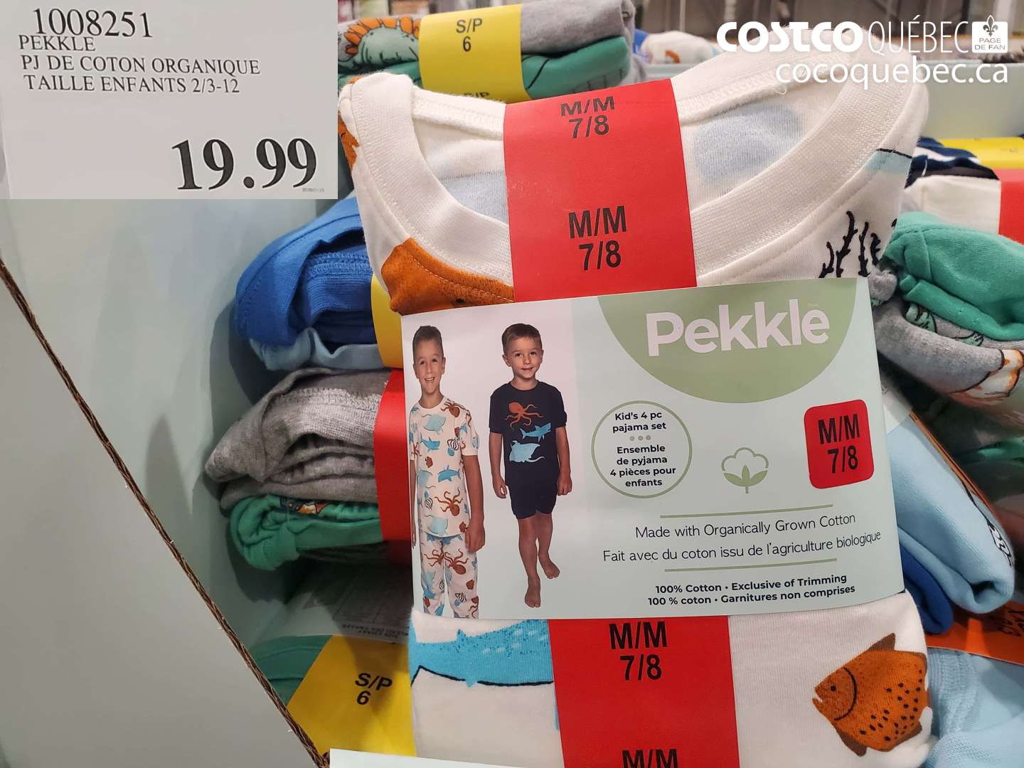 1008251 PEKKLE PJ DE COTON ORGANIQUE TAILLE ENFANTS 2/3-12 $19.99