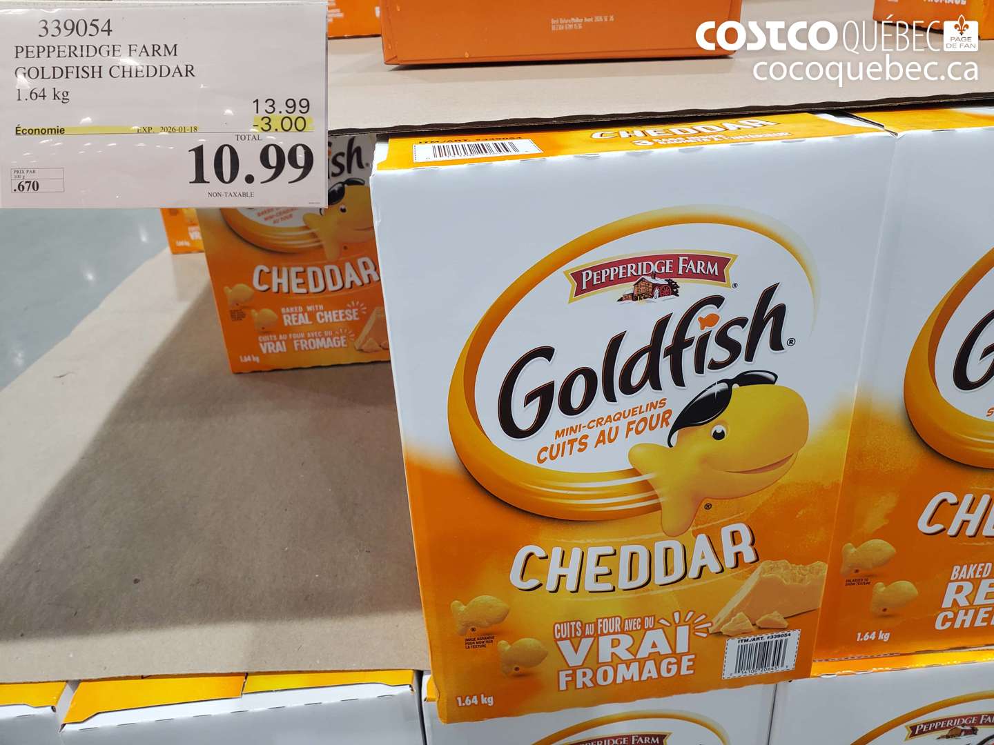339054 PEPPERIDGE FARM GOLDFISH CHEDDAR 1.64 kg ($3.00 INSTANT SAVINGS EXPIRES ON 2026-01-18) $10.99